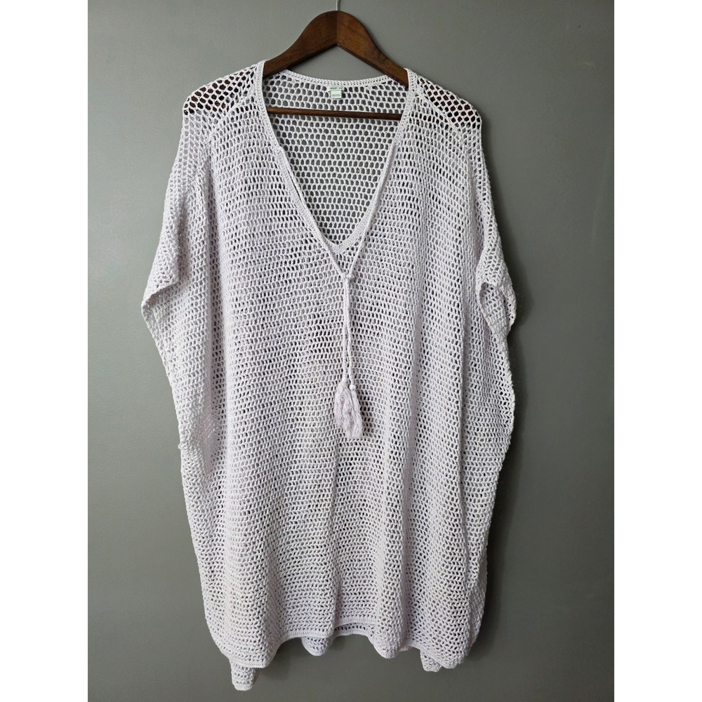 Aerie Crochet Knit Swim Cover Up Lavender Purple Tassel V-Neck Cotton Medium